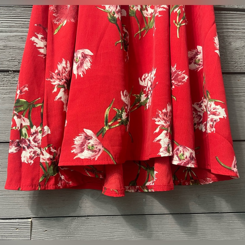 Oscar-St Red Floral Sleeveless Ruffle Dress Sz S Spring Summer Party Resort Date - Picture 13 of 16